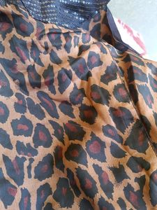 Cation Front Slit Leopard Print A-line Dress