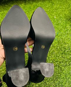 Black Heels with Pearl Detail
