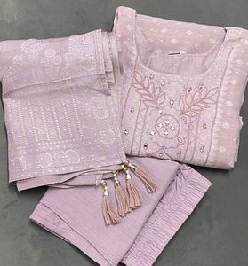 Lavender Embroidered Kurti Set