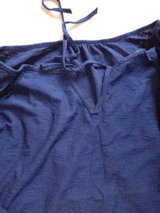 Navy Blue Embroidery Sleeves Top