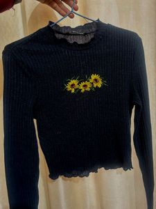 Sunflower Embroidered Crop Top