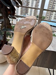 CERIZ Glitter Heel Gold Sandals - Size EU39
