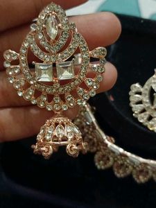 Kundan Stone Necklace Set With Free Ring
