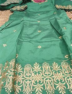 Emerald Green Silk Blend Kurti with Gold Zari Work