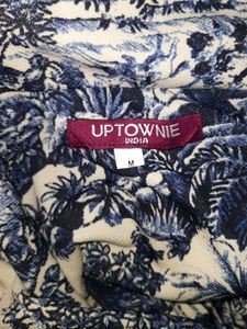 PORCELAIN PRINTED COTTON STRETCHABLE DRAPED TOP