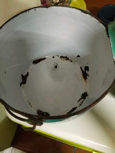 Vintage Teal Enamel Kettle Pot - Rustic Decor