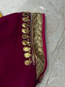 Green and pink Readymade Saree Blouse