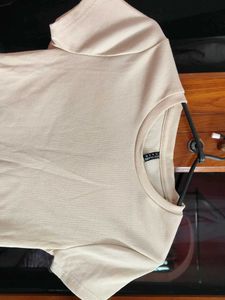 Beige Colour Ribbed Crop Top