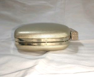 Golden Clutch Bag With Chain Sling Attachment