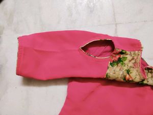 Elegant Pink &amp; Gold Sari Blouse