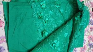 Elegant Green Floral Saree with stitched blouse