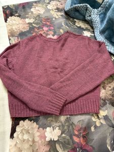 Brown Knit V-Neck Sweater