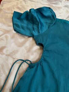 Blue Puff Sleeve Midi Dress