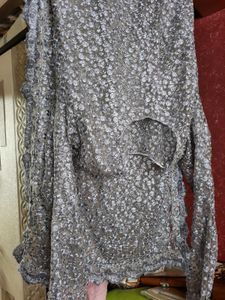 Grey Net Embroidered Jacket Kurti