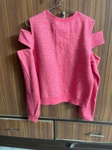 Pink Cut Out Shoulder Sweater