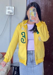 Yellow Embroidered Zip-Up Hoodie