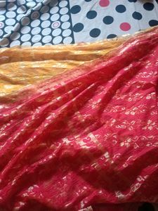 Elegant Pink &amp; Gold Embellished Saree