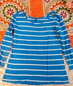 Blue & White Striped Long Sleeve Top