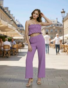 Purple Co-ord Set (Bandeaus Top With Pants)