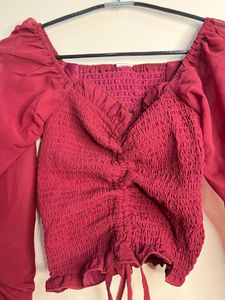Maroon Puff Sleeves Top