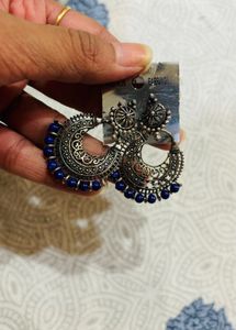 Boho Blue Beaded Hoop Earrings