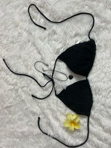 Black Padded Crochet Bikini Top