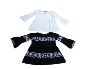 2 Combo Embroidered Bell Sleeve Tunics - Set of C