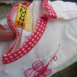 Red &amp; white Combination Frock With a Hat