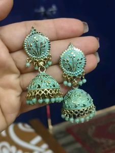 Aqua Jhumka Earrings
