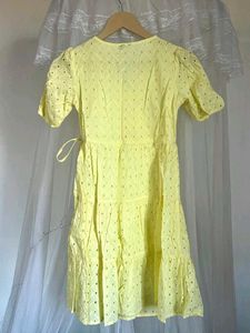 Butter Yellow Eyelet Wrap Dress
