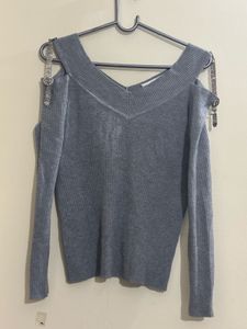 combo of Stylish Cold Shoulder and red Sweater