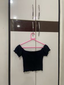 Black Off-shoulder Smocked Top &amp; Pink Bag Combo