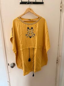 Mustard Embroidered kaftan style Tunic Top