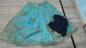 sky-blue lehnga choli with dupatta