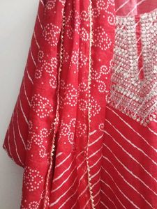 Red Striped Kurta with dupatta