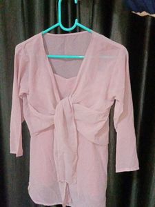 Sheer Pink 2-piece Tie-Front Top
