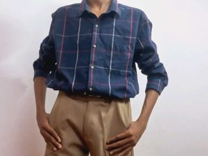 Elegant Navy Blue Checked Shirt – Perfect for Casu