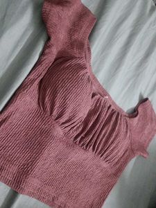 Rose Textured Ruched Crop Top