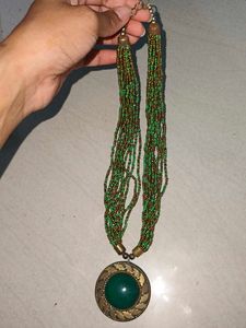 Boho Green Beaded Necklace