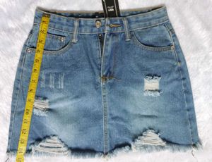 Distressed Denim Mini Skirt