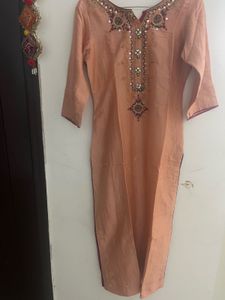 Embroidered Peach Silk Suit