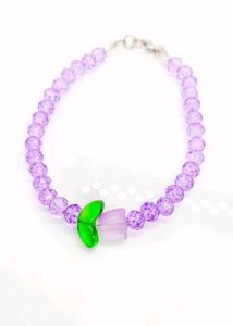 Purple Bead Bracelet with Flower Charm Set Of Two