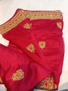 Red &amp; Gold Embroidered Saree