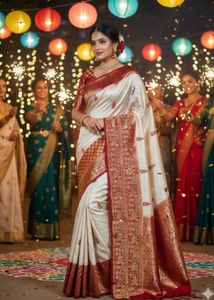 Regal Ivory & Maroon Banarasi Silk Saree