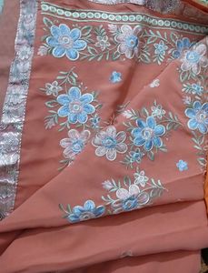 Peach Embroidered Saree For Woman