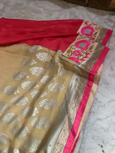Pink Floral Embroidery Saaree