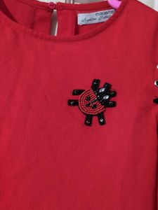 Red Cold Shoulder Ruffle Sleeve Top