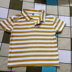 Striped Polo Shirt - Mustard & White