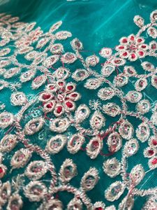 Embroidery Aqua Green Net Saree With Sequins 🫧