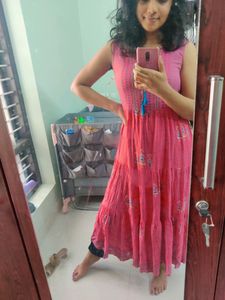pink kurta with blue detailing